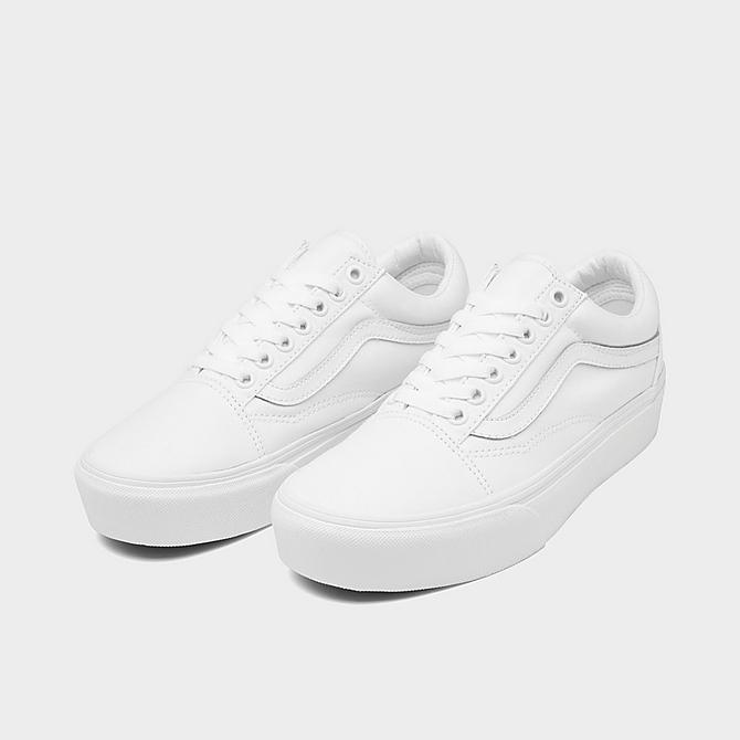 Three Quarter view of Women's Vans Old Skool Platform Casual Shoes in White/White Click to zoom