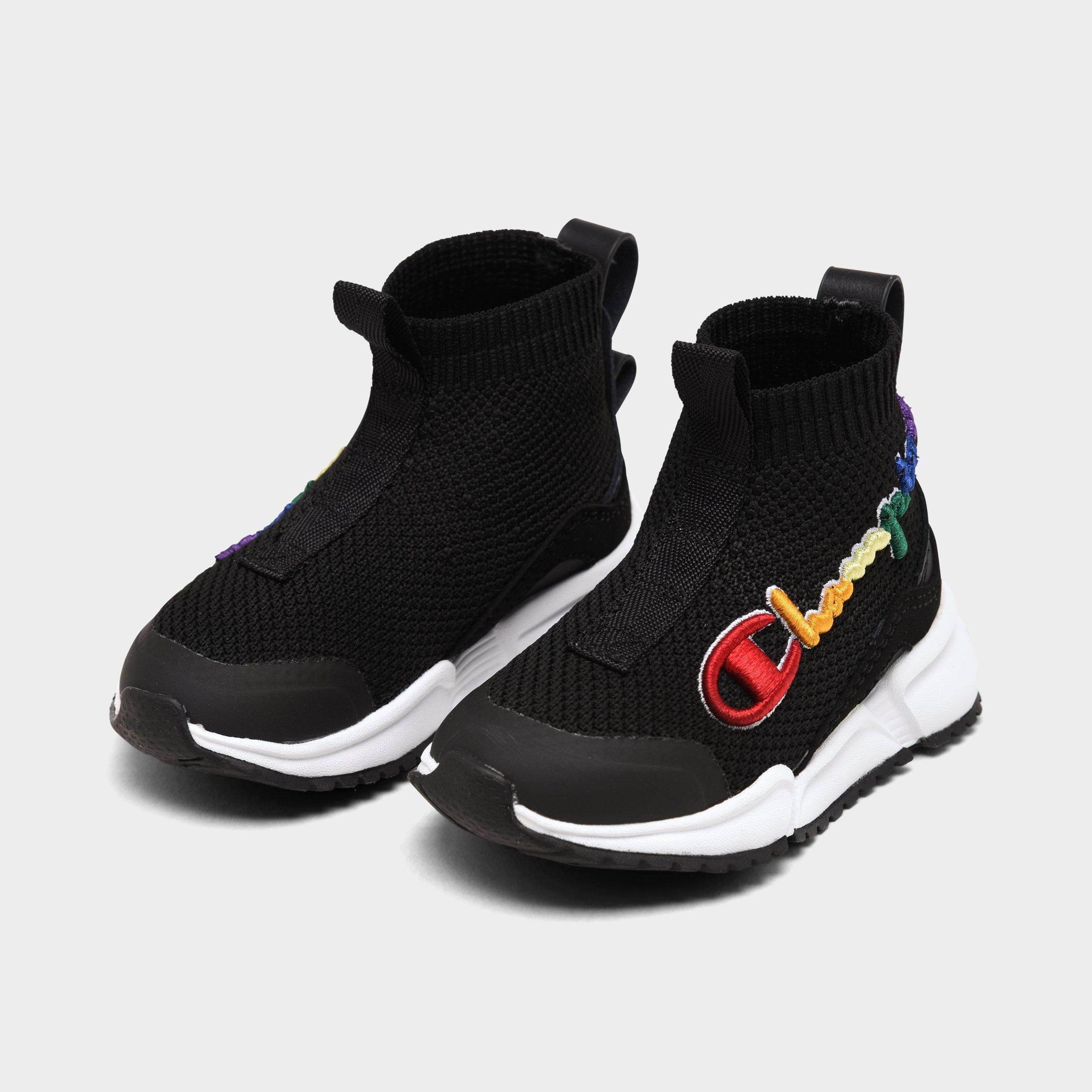 black and rainbow champion shoes