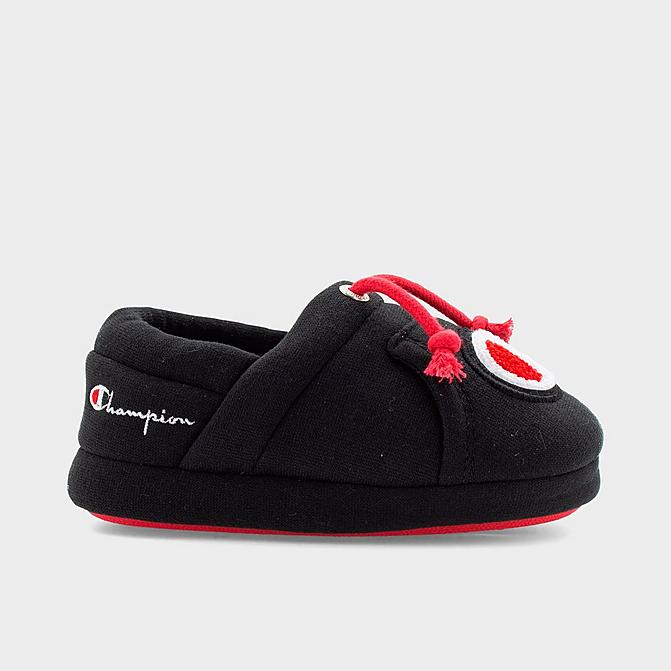 Right view of Boys' Toddler Champion University II Slippers in Black/Red Click to zoom