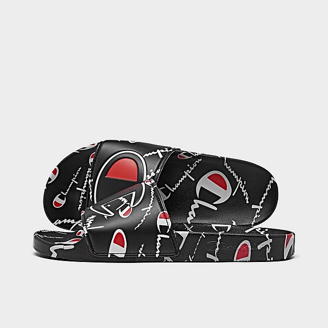 Right view of Big Kids' Champion IPO Warped Slide Sandals in Black/Red/White Click to zoom