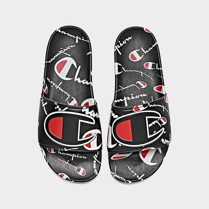 Back view of Big Kids' Champion IPO Warped Slide Sandals in Black/Red/White Click to zoom
