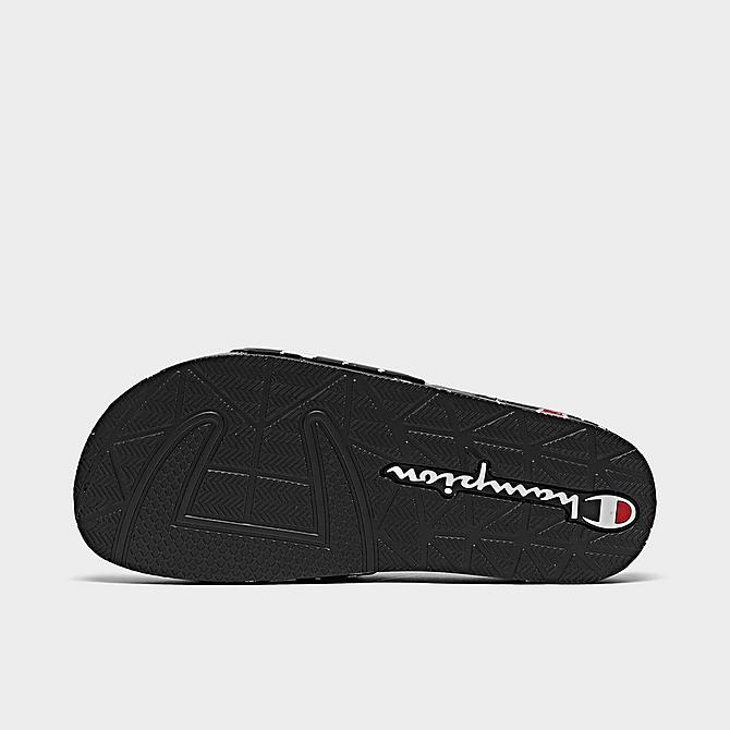 Bottom view of Big Kids' Champion IPO Warped Slide Sandals in Black/Red/White Click to zoom