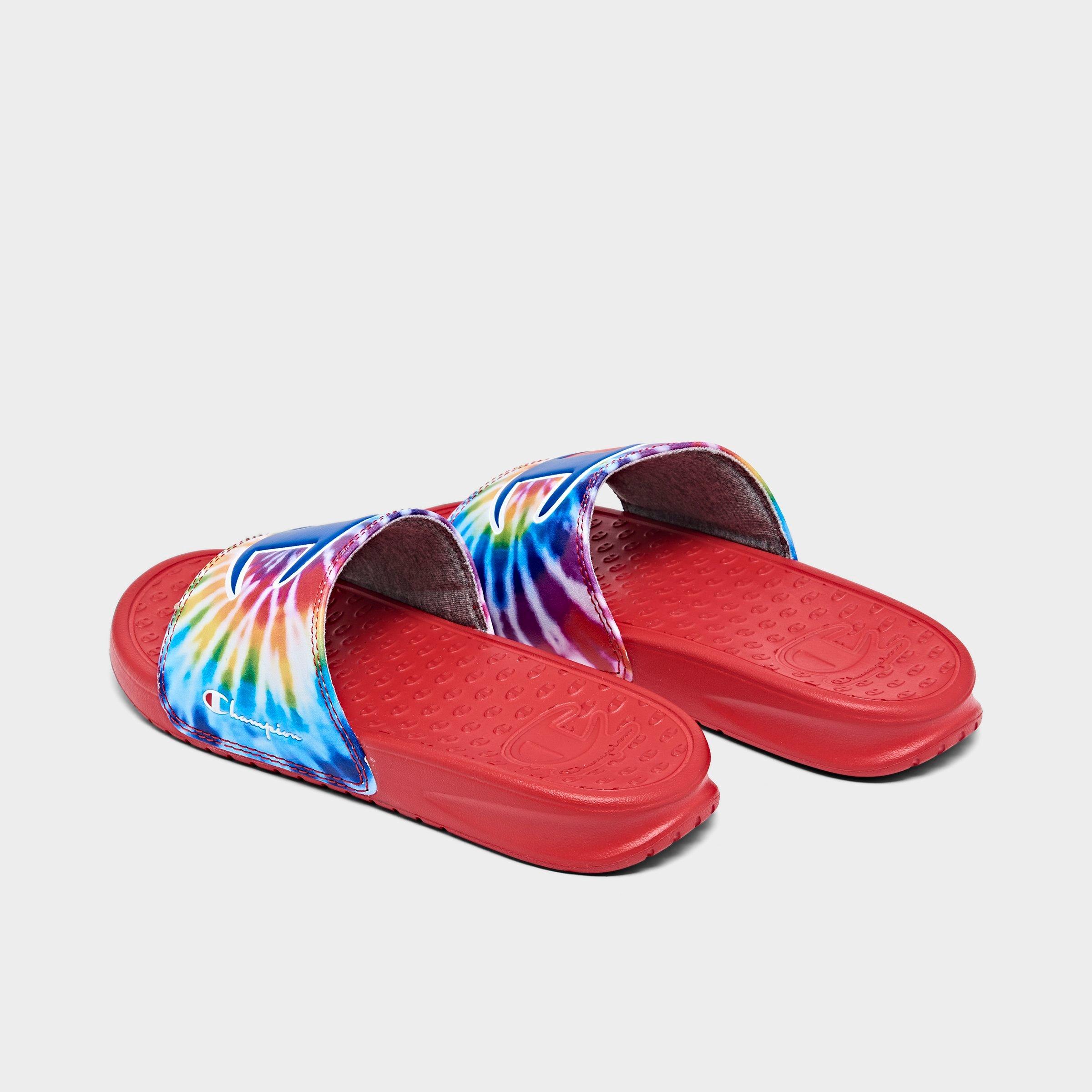 red tie dye champion slides