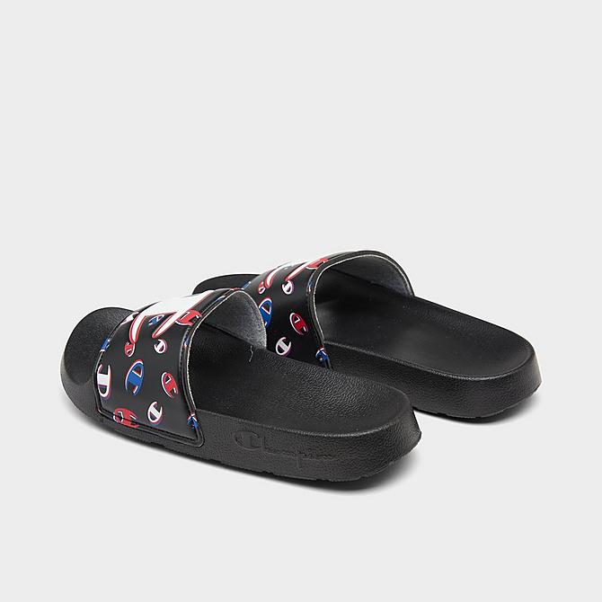 Left view of Little Kids' Champion IPO 3Peat Slide Sandals in Black/Multi Click to zoom