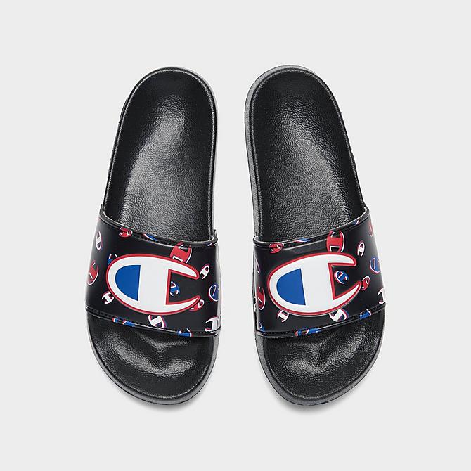 Back view of Little Kids' Champion IPO 3Peat Slide Sandals in Black/Multi Click to zoom