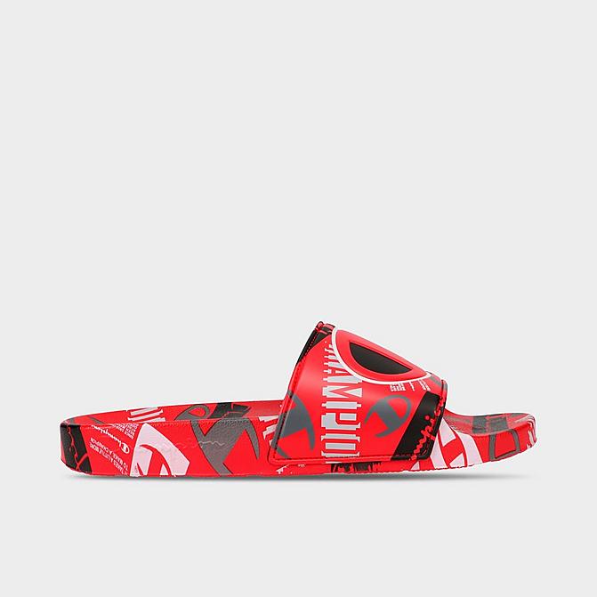Right view of Big Kids' Champion IPO C Logo Slide Sandals in Scarlet/Black/Grey Click to zoom
