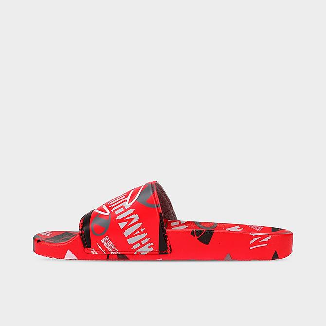 Front view of Big Kids' Champion IPO C Logo Slide Sandals in Scarlet/Black/Grey Click to zoom