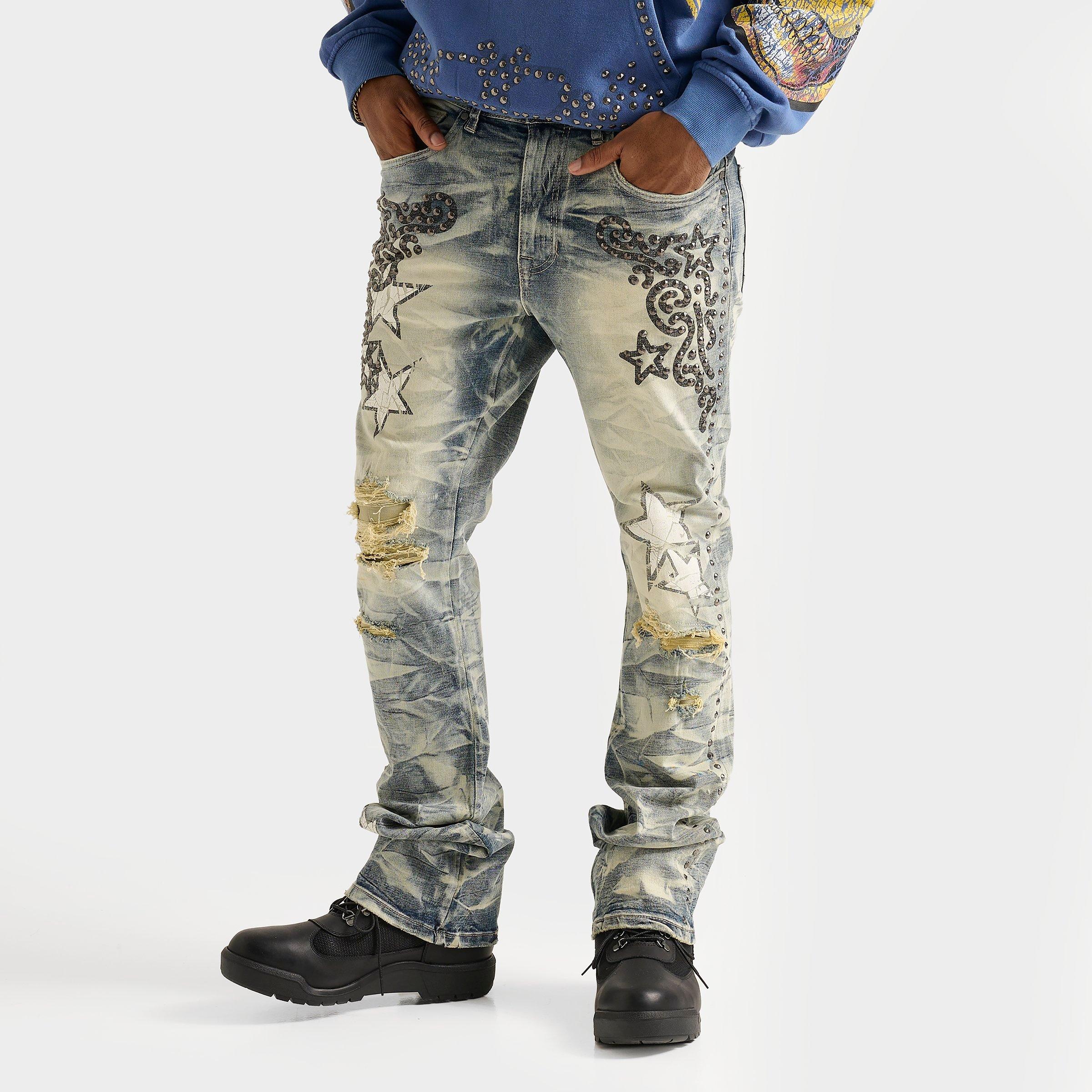 hype京都　docking flare denim Men's Smoke Rise Maximalist Studded Flare Denim Jeans