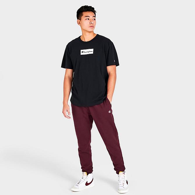 Front Three Quarter view of Men's Champion Reverse Weave Jogger Pants in Burgundy Click to zoom