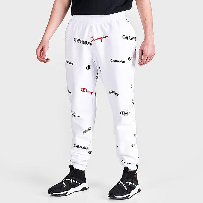 Back Left view of Men's Champion Reverse Weave Jogger Pants in White Click to zoom