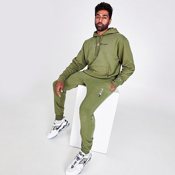 Front view of Men's Champion Triple Logo Jogger Pants in Cargo Olive Click to zoom