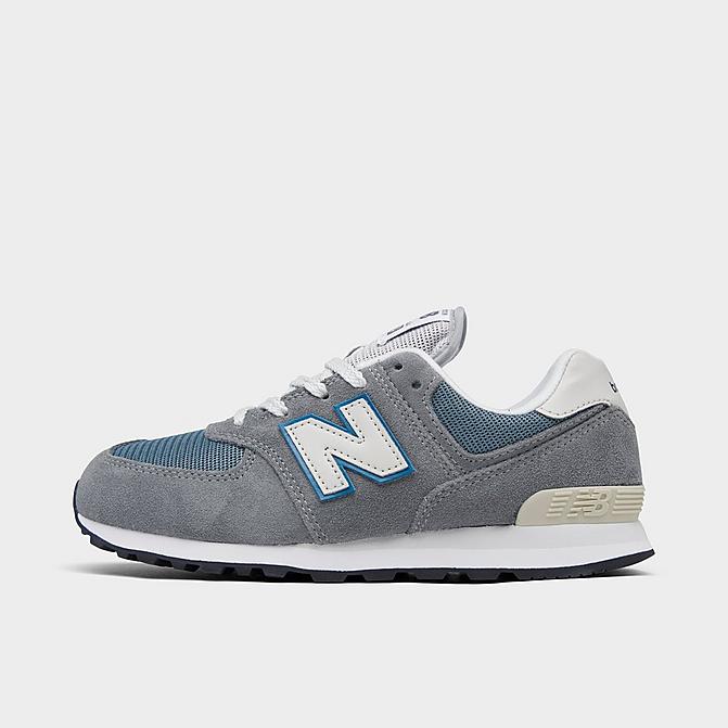 Right view of Boys' Little Kids' New Balance 574 Casual Shoes in Grey/Sky Blue Click to zoom