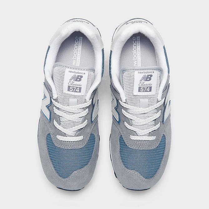 Back view of Boys' Little Kids' New Balance 574 Casual Shoes in Grey/Sky Blue Click to zoom