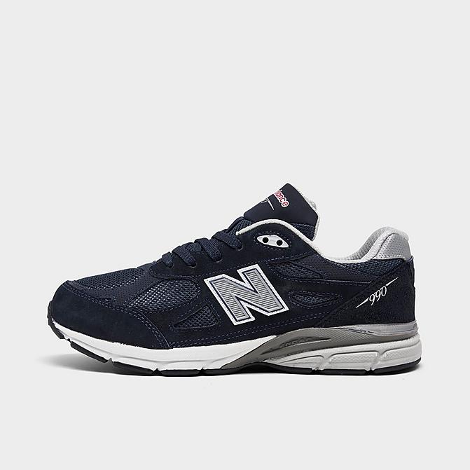 Right view of Little Kids' New Balance 990 V3 Casual Shoes in Navy/Grey Click to zoom