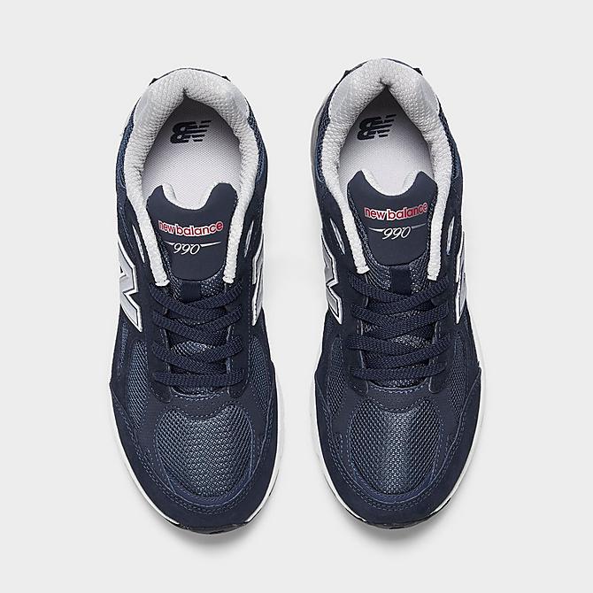 Back view of Little Kids' New Balance 990 V3 Casual Shoes in Navy/Grey Click to zoom