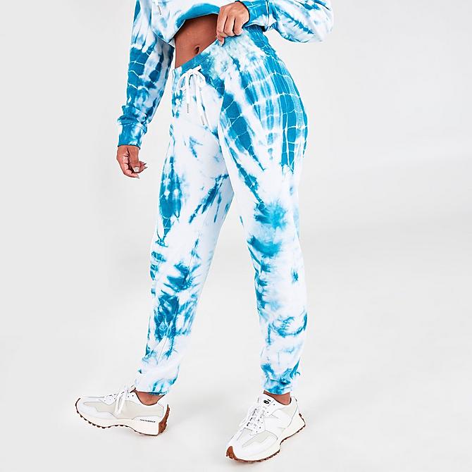 Back Left view of Women's Calvin Klein Performance Tie-Dye Jogger Pants in White/Blue Click to zoom