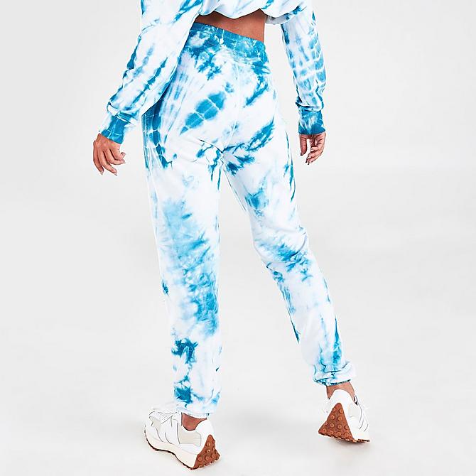 Back Right view of Women's Calvin Klein Performance Tie-Dye Jogger Pants in White/Blue Click to zoom