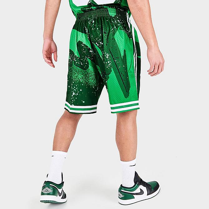 Back Right view of Men's Mitchell & Ness Boston Celtics NBA Hyper Hoops Swingman Shorts in Green Click to zoom