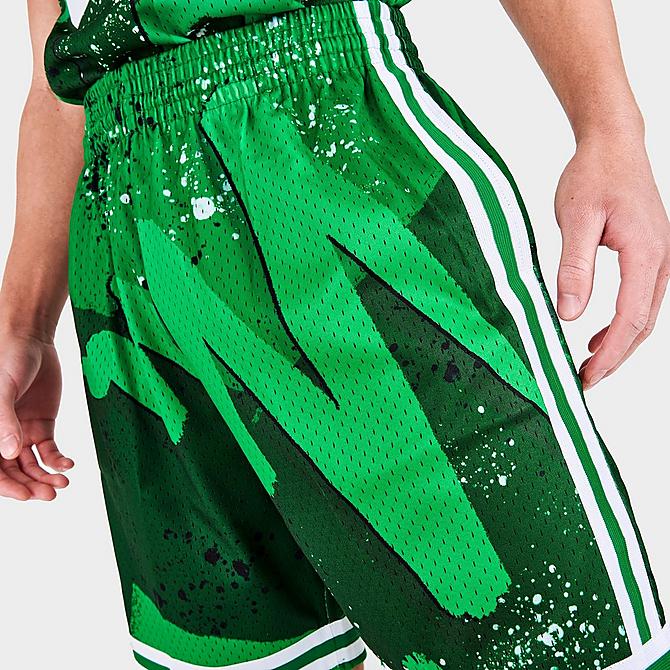 On Model 5 view of Men's Mitchell & Ness Boston Celtics NBA Hyper Hoops Swingman Shorts in Green Click to zoom