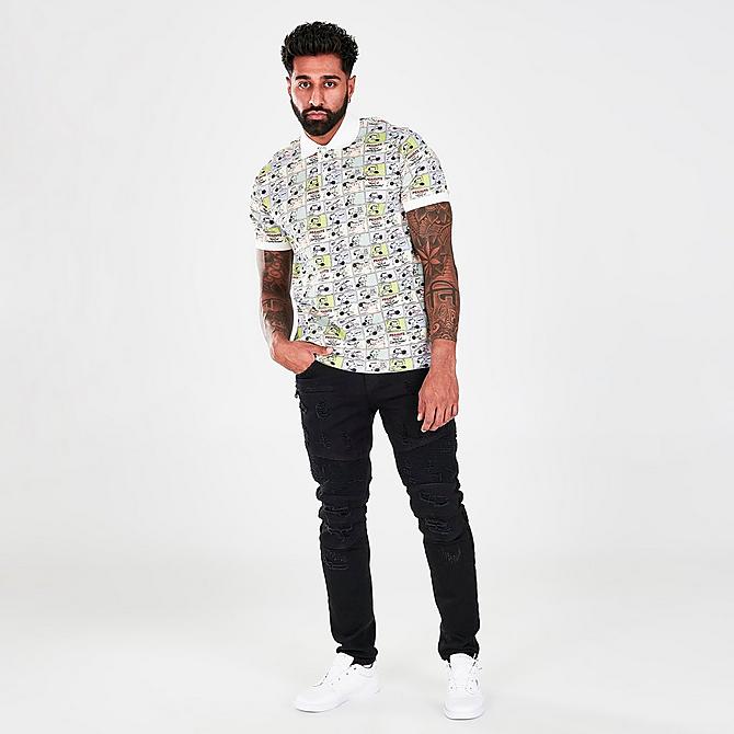 Front Three Quarter view of Men's Lacoste x Peanuts Relaxed Fit Contrast Collar Organic Cotton Polo Shirt in White Click to zoom