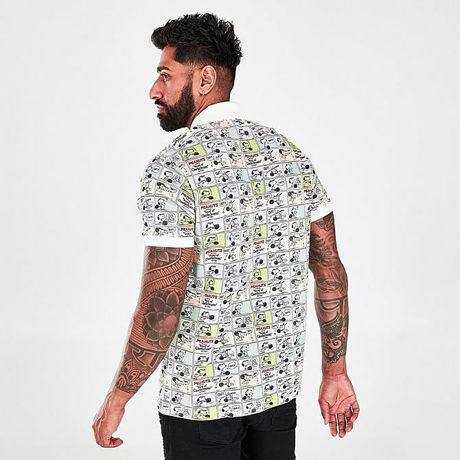 On Model 5 view of Men's Lacoste x Peanuts Relaxed Fit Contrast Collar Organic Cotton Polo Shirt in White Click to zoom