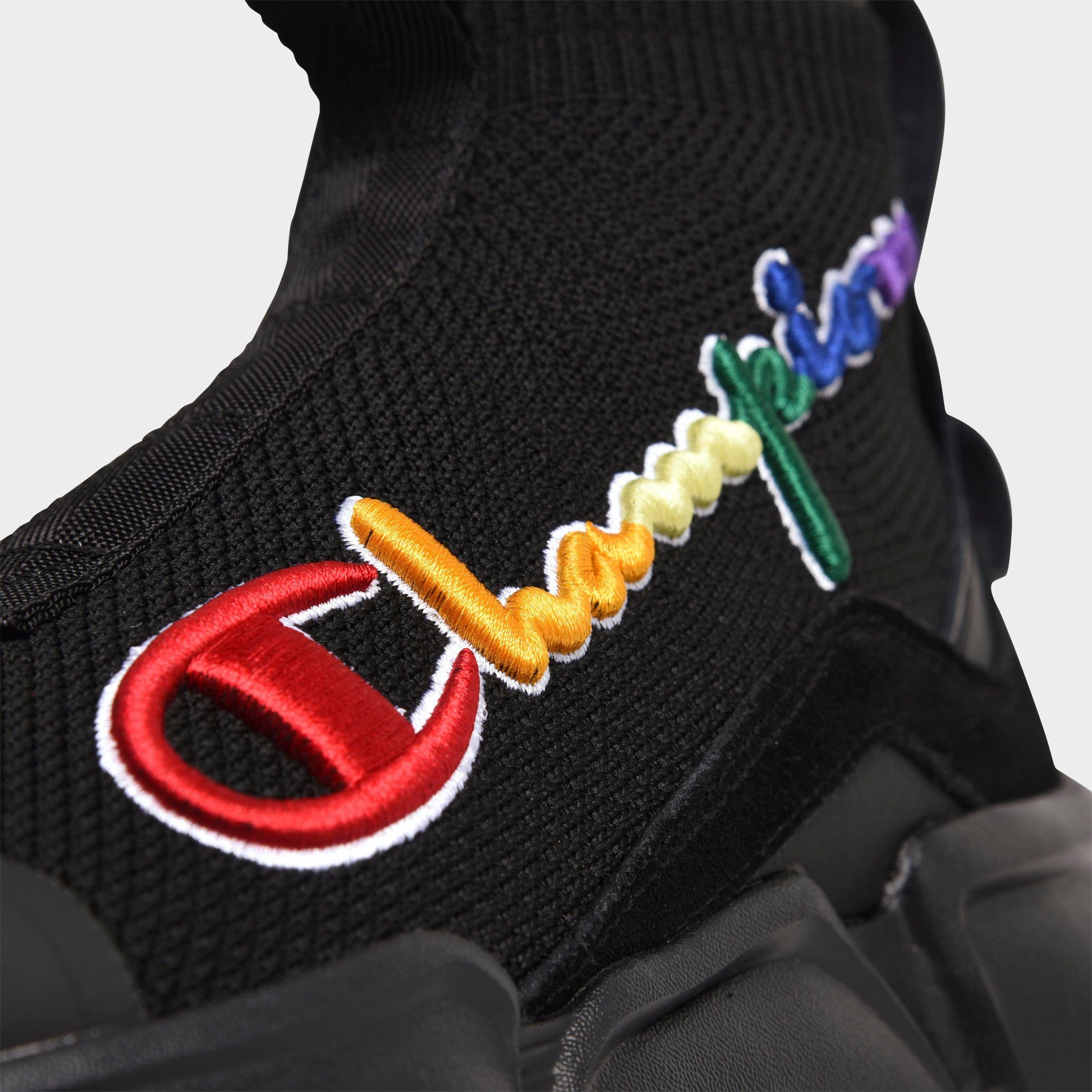 black and rainbow champion shoes