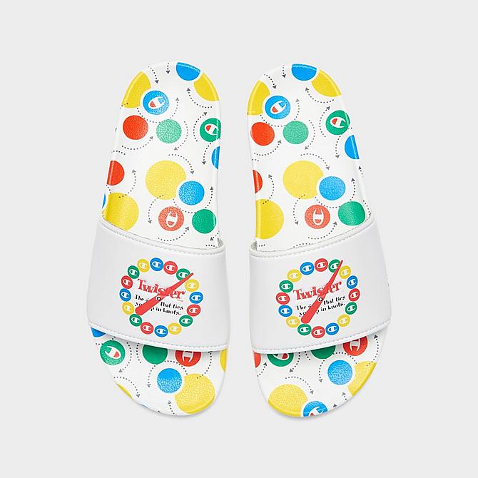 Back view of Big Kids’ Champion x Hasbro Twister IPO Slide Sandals in White/Multicolor Click to zoom