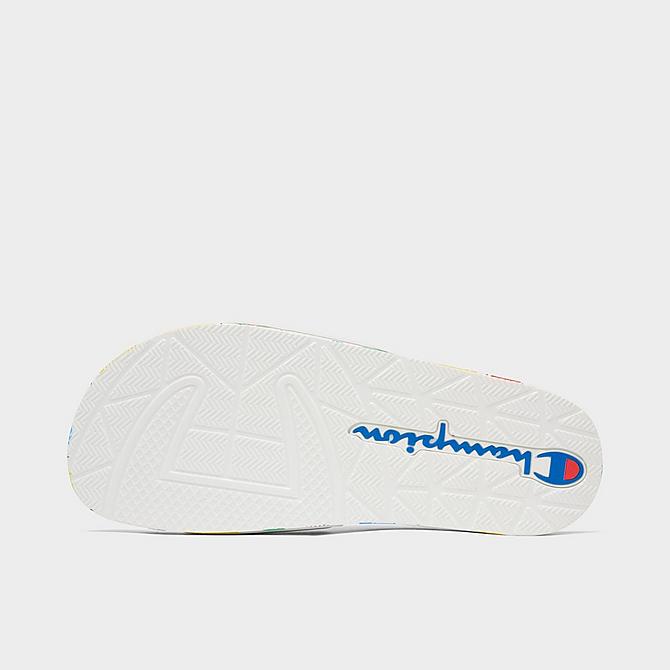 Bottom view of Big Kids’ Champion x Hasbro Twister IPO Slide Sandals in White/Multicolor Click to zoom