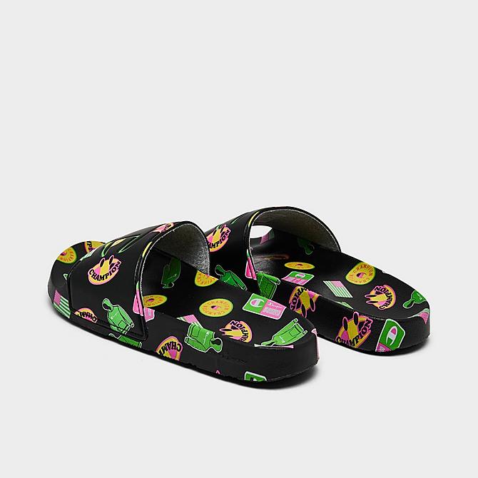 Left view of Little Kids' Champion IPO Catch Print Slide Sandals in Black/Multi Click to zoom