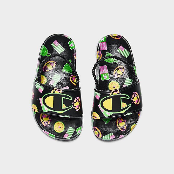 Back view of Kids’ Toddler Champion IPO Catch Print Slide Sandals in Black/Multi Click to zoom