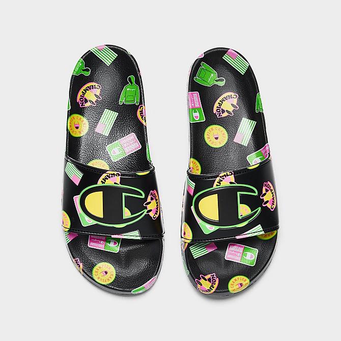 Back view of Big Kids' Champion IPO Catch Print Slide Sandals in Black/Multi Click to zoom
