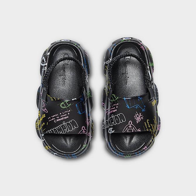 Back view of Kids' Toddler Champion Meloso Squish Doodle Slide Sandals in Black Click to zoom