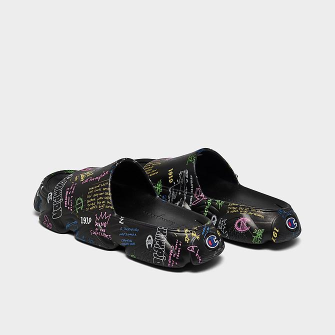 Left view of Big Kids' Champion Squish Doodle Slide Sandals in Black/Multi Click to zoom