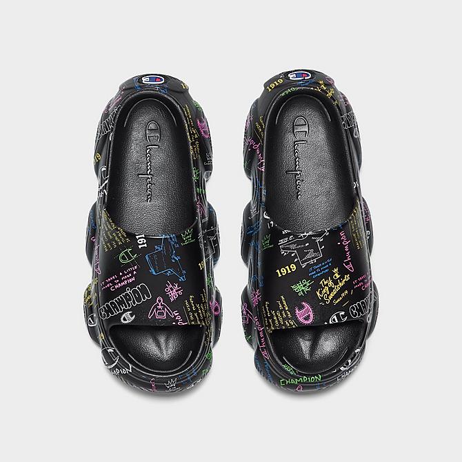 Back view of Big Kids' Champion Squish Doodle Slide Sandals in Black/Multi Click to zoom