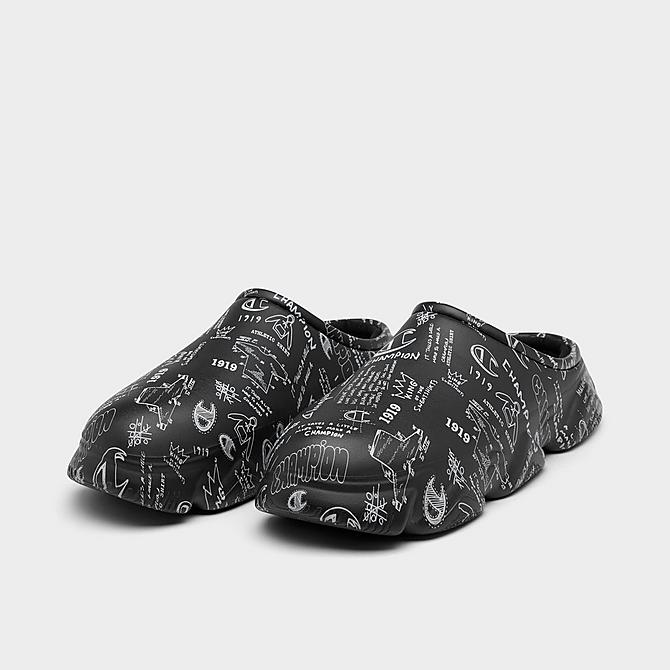 Three Quarter view of Big Kids' Champion Super Meloso Doodle Clog Shoes in Black Click to zoom