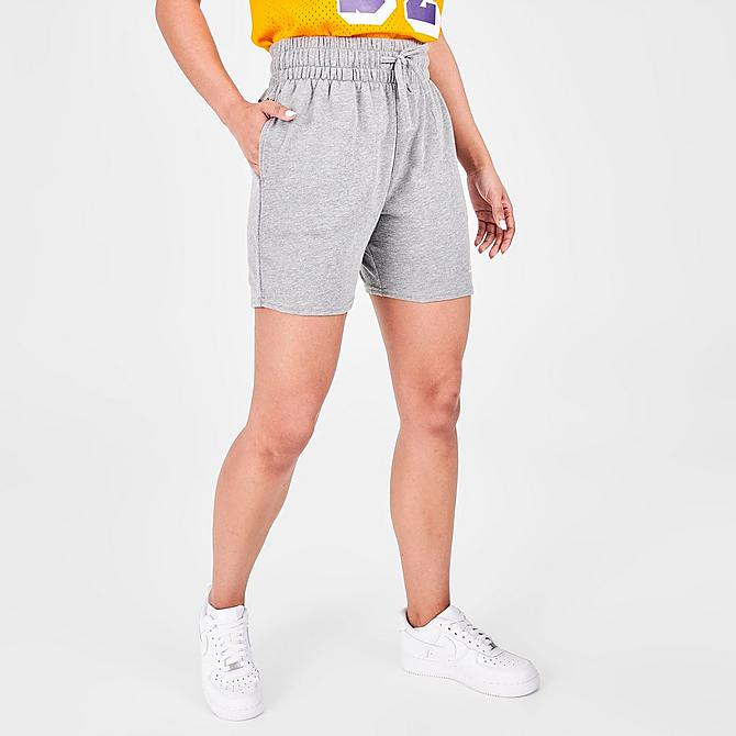 Back Left view of Women's Mitchell & Ness Los Angeles Lakers NBA Fleece Shorts in Grey Click to zoom