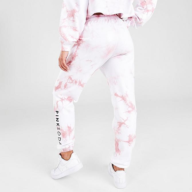 Back Right view of Women's Pink Soda Sport Tie-Dye Jogger Pants in Optic White/Light Pink Click to zoom