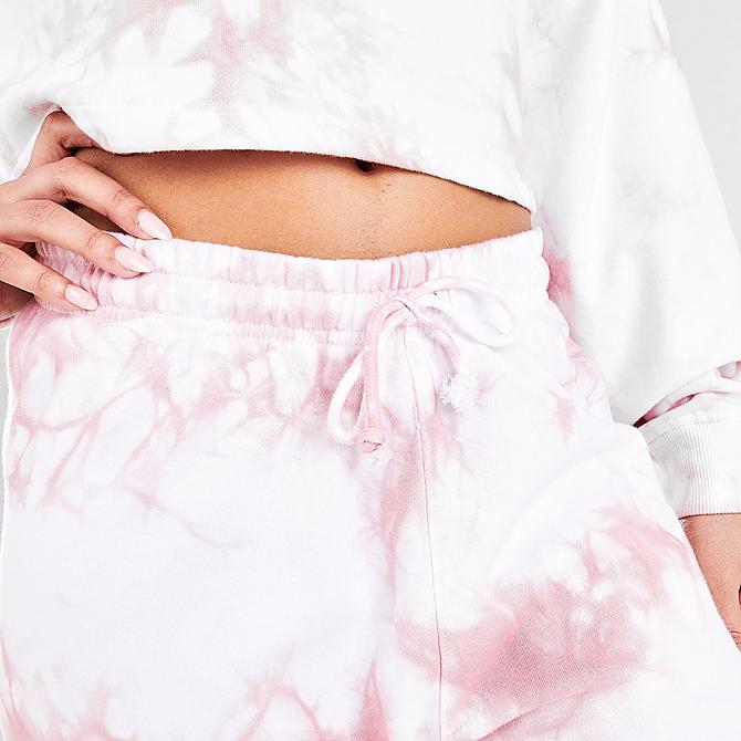 On Model 5 view of Women's Pink Soda Sport Tie-Dye Jogger Pants in Optic White/Light Pink Click to zoom