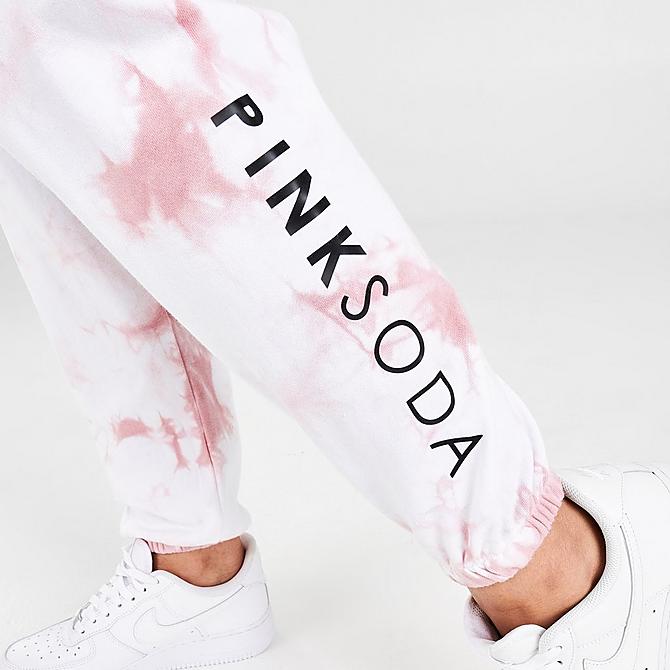 On Model 6 view of Women's Pink Soda Sport Tie-Dye Jogger Pants in Optic White/Light Pink Click to zoom