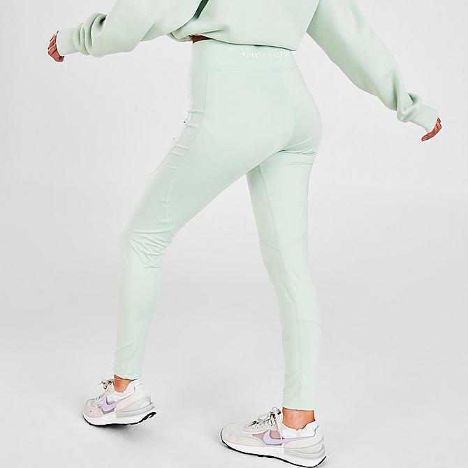 Back Right view of Women's Pink Soda Sport Rezi Fitness Tights in Subtle Green Click to zoom