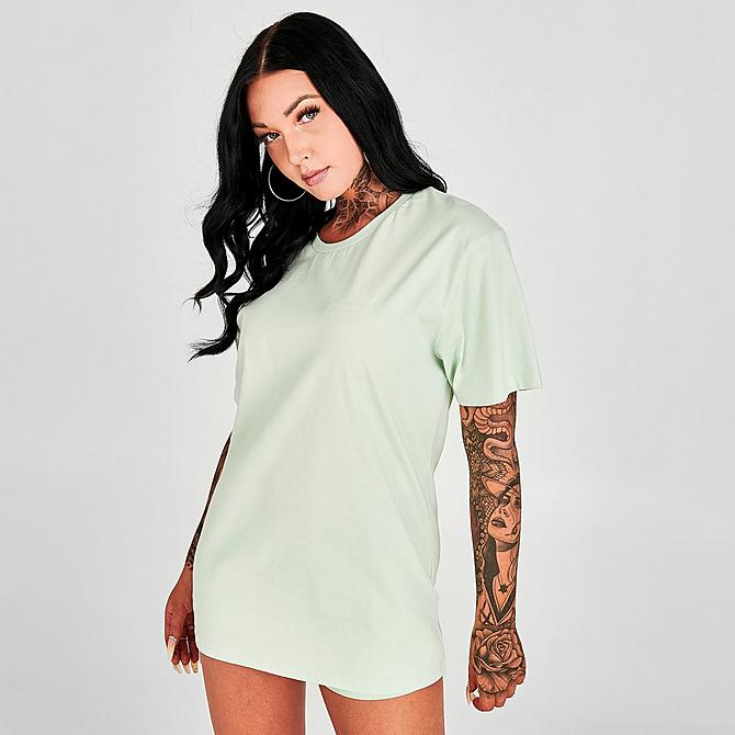 Back Right view of Women's Pink Soda Sport Essentials Boyfriend T-Shirt in Subtle Green Click to zoom
