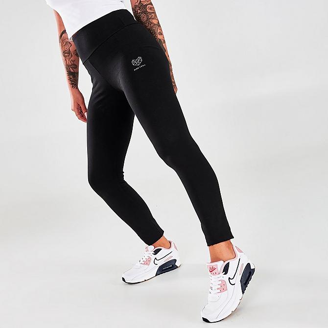 Front Three Quarter view of Women's Pink Soda Essentials Logo Leggings in Black Click to zoom