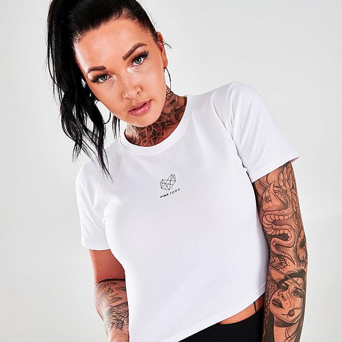 Front view of Women's Pink Soda Essentials Logo Crop T-Shirt in White Click to zoom