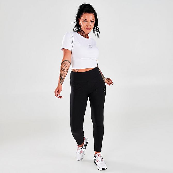 Front Three Quarter view of Women's Pink Soda Essentials Logo Crop T-Shirt in White Click to zoom