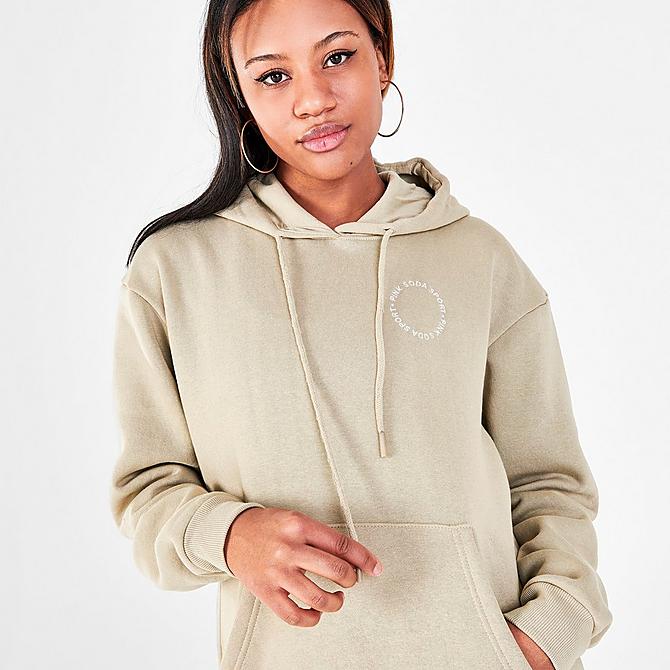 On Model 5 view of Women's Pink Soda Sport Essentials Pullover Hoodie in Sage Click to zoom