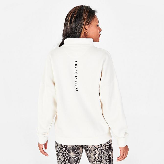 Back Right view of Women's Pink Soda Essentials Circle Logo Quarter-Zip Top in Beige Click to zoom