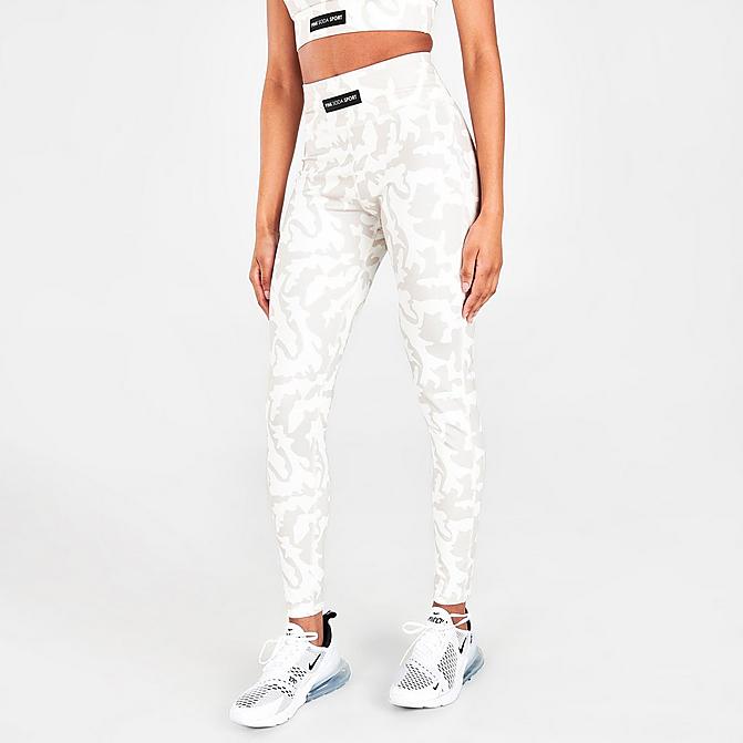 Front view of Women's Pink Soda Sport Haze Print Leggings in White/Cream Print Click to zoom