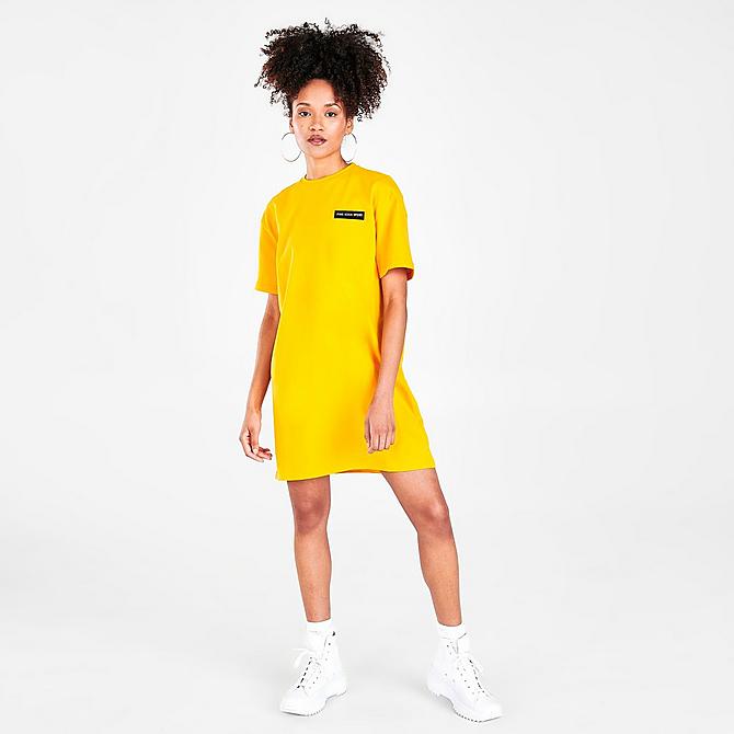 Front Three Quarter view of Women's Pink Soda Sport T-Shirt Dress in Fusion Yellow Click to zoom