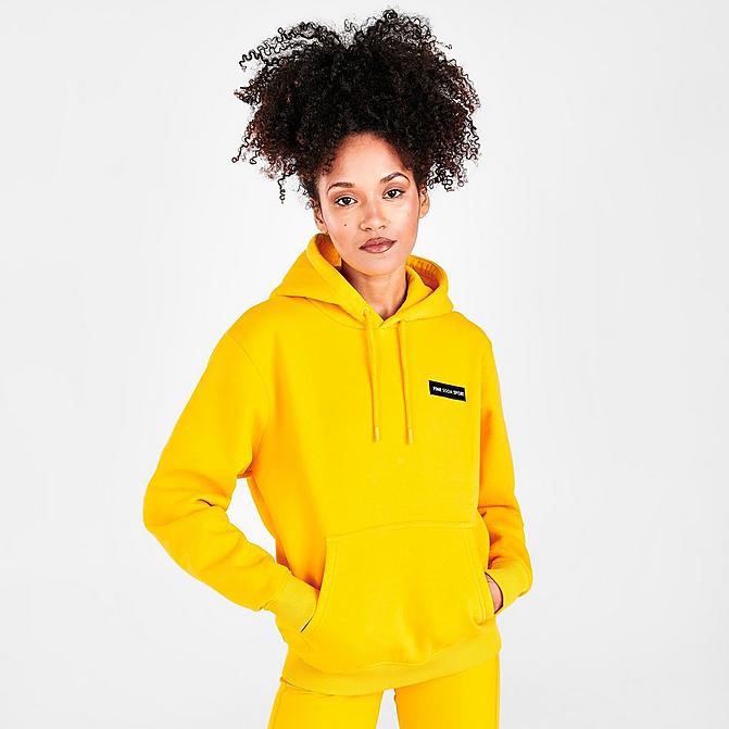 Front view of Women's Pink Soda Sport Logo Patch Hoodie in Bright Citrus Click to zoom