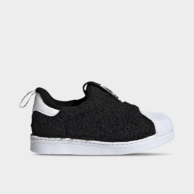 Right view of Kids' Toddler adidas Originals Superstar 360 Slip-On Casual Shoes in Black/Black/White Click to zoom